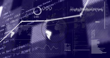 Ekranda dijital veri işleme resmi. Küresel finans, iş, bağlantılar, hesaplama ve veri işleme kavramı dijital olarak oluşturuldu.