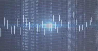 Karanlık arka planda veri işleme resmi. Küresel finans, iş, bağlantılar, hesaplama ve veri işleme kavramı dijital olarak oluşturuldu.