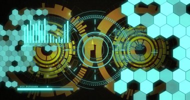 Diyagramlar ve veri işleme üzerinden tarama kapsamı resmi. Teknoloji, iş ve dijital arayüz kavramı dijital olarak oluşturulmuş görüntü.