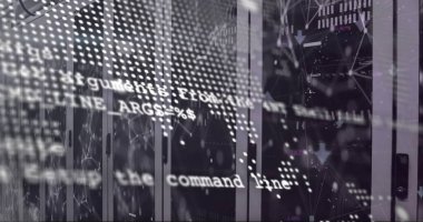 Şekiller ve sunucu odası üzerinde veri işleme ve dünya haritası. Küresel teknoloji ve dijital arayüz konsepti dijital olarak oluşturuldu.