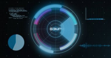 Hız göstergesi görüntüsü, dijital veri işleme ve tarama. Dijital olarak oluşturulmuş küresel bağlantılar, hesaplama ve veri işleme kavramı.