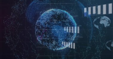 Siyah arkaplandaki bağlantıların dünya çapında veri işleme görüntüsü. Küresel teknoloji, bağlantılar, hesaplama ve dijital arayüz kavramı dijital olarak oluşturulmuş görüntü.