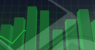 Siyah arkaplan üzerinde yeşil çizgi ve finansal veri işleme görüntüsü. Küresel iş, finans, bağlantılar, hesaplama ve veri işleme kavramı dijital olarak oluşturuldu.