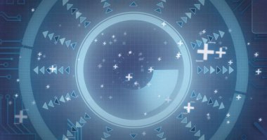 Mavi arkaplan üzerinde tarama ve dijital veri işleme resmi. Dijital olarak oluşturulmuş küresel bağlantılar, hesaplama ve veri işleme kavramı.