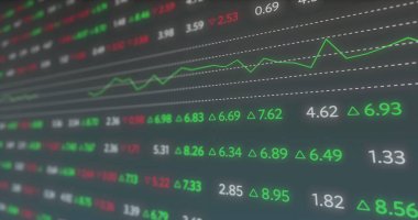 Siyah arkaplan üzerinden finansal veri işleme resmi. Dijital olarak oluşturulmuş küresel bağlantılar, hesaplama ve veri işleme kavramı.