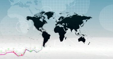 Dünya haritası üzerinde dijital veri işleme resmi. Küresel iş, bağlantılar, hesaplama ve veri işleme kavramı dijital olarak oluşturulmuş resim.