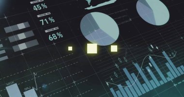 Siyah arkaplan üzerinde dijital veri işleme resmi. Dijital olarak oluşturulmuş küresel bağlantılar, hesaplama ve veri işleme kavramı.