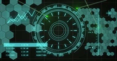 Kapsam ve veri işleme resmi siyah arkaplan üzerinde. Dijital olarak oluşturulmuş küresel bağlantılar, hesaplama ve veri işleme kavramı.