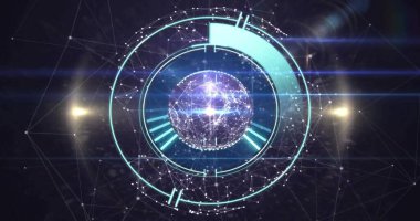 Siyah arkaplanda tarama yapan bağlantı ağının resmi. Küresel iş ve dijital arayüz kavramı dijital olarak oluşturulmuş görüntü.