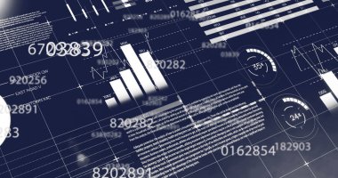 Finansal veriler ve tablolar dünya haritası ve sayısal rakamlar üzerinde. Maliye, ekonomi, istatistik, küresel, analiz, büyüme