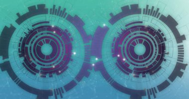 Karanlık arka planda tarama ve veri işleme dürbünü görüntüsü. Küresel yapay zeka, bağlantılar, hesaplama ve veri işleme kavramı dijital olarak oluşturuldu.