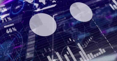 Dijital arayüz işleme verileri üzerinde grafik ve grafiklerin resmi. Veri, işlem, iş, dijital arayüz, bağlantı ve iletişim, dijital olarak oluşturulmuş görüntü.