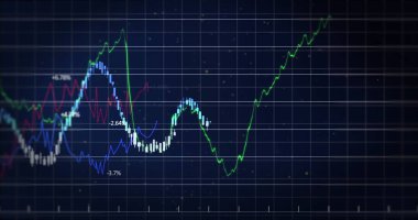 Karanlık arka planda finansal veri işleme resmi. Küresel finans, iş, bağlantılar, hesaplama ve veri işleme kavramı dijital olarak oluşturuldu.
