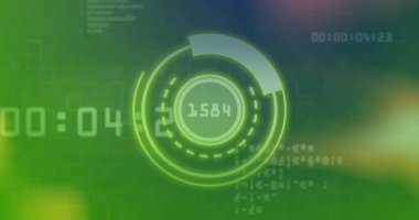 Renkli ışıklarda tarama ve veri işleme alanı görüntüsü. Bilim, teknoloji ve dijital arayüz kavramı dijital olarak oluşturuldu.