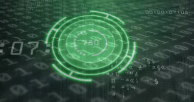 İkili kodlama üzerinde neon dürbün taraması. İş, teknoloji ve dijital arayüz kavramı dijital olarak oluşturuldu.