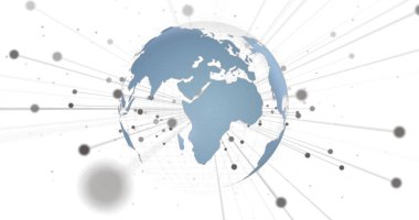 Beyaz arkaplandaki dünya ile bağlantı ağının resmi. Küresel bağlantılar, hesaplama ve dijital arayüz konsepti dijital olarak oluşturuldu.