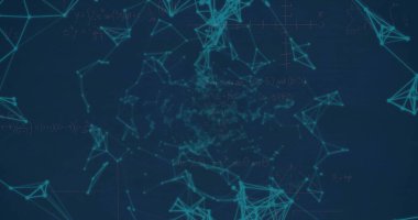 Mavi arkaplanda hareket eden şekillerin görüntüsü. Teknoloji ve dijital arayüz kavramı dijital olarak oluşturuldu.