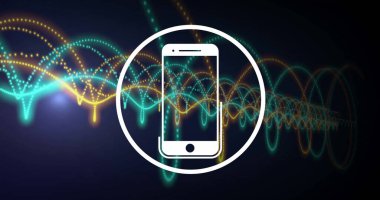 Akıllı telefon simgesi resmi, bağlantı ağı üzerinden dijital veri işleme. Küresel siber güvenlik, bağlantılar, hesaplama ve veri işleme kavramı dijital olarak oluşturuldu.