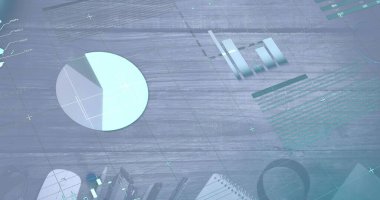 Masanın üzerinde kırtasiye malzemeleriyle finansal veri işleme resmi. Küresel finans, iş, bağlantılar, hesaplama ve veri işleme kavramı dijital olarak oluşturuldu.