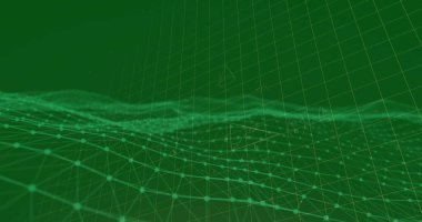 Yeşil arkaplandaki bağlantı ağı ve matematiksel denklemlerin resmi. Teknoloji ve dijital arayüz kavramı dijital olarak oluşturuldu.