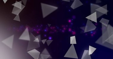 Siyah arkaplanda hareket eden üçgen ve mavi noktaların görüntüsü. Teknoloji, iş ve dijital arayüz kavramı dijital olarak oluşturulmuş görüntü.
