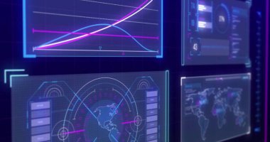 Siyah arkaplanda veri işleme resmi. Küresel teknoloji, hesaplama, bağlantılar ve dijital arayüz konsepti dijital olarak oluşturuldu.