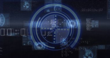 Dünya çapında veri işleme ve tarama görüntüsü. Teknoloji, iş ve dijital arayüz kavramı dijital olarak oluşturulmuş görüntü.