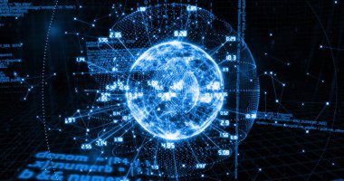 Dünya çapında bağlantı ve veri işleme ağının resmi. Küresel iş ve dijital arayüz kavramı dijital olarak oluşturulmuş görüntü.