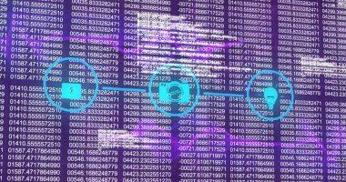 Veri işleme üzerine simgelerle bağlantı ağının resmi. Dijital olarak oluşturulmuş küresel bağlantılar, hesaplama ve veri işleme kavramı.