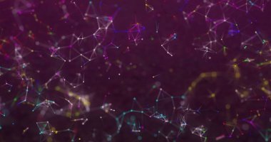 Siyah arkaplanda renkli şekiller. Teknoloji ve dijital arayüz kavramı dijital olarak oluşturuldu.