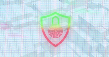 3 boyutlu blokların biyometrik asma kilit ve dijital veri işleme görüntüsü. Küresel siber güvenlik, bağlantılar, hesaplama ve veri işleme kavramı dijital olarak oluşturuldu.