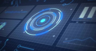 Diyagramların görüntüsü ve dünya ile bağlantıları tarama. Küresel teknoloji ve dijital arayüz konsepti dijital olarak oluşturuldu.