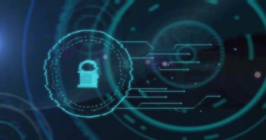 Asma kilit görüntüsü, bağlantılar ağı ve veri işleme bağlantıları. Dijital olarak oluşturulmuş küresel bağlantılar, hesaplama ve veri işleme kavramı.