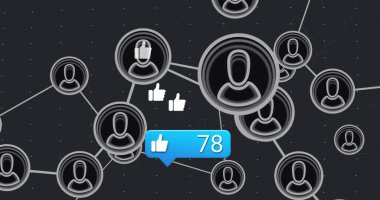 Ortam simgelerinin üzerindeki simgelerle bağlantı ağının resmi. Teknoloji ve dijital arayüz kavramı dijital olarak oluşturuldu.