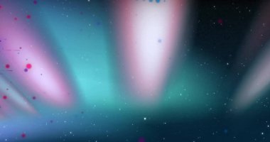 Siyah arkaplanda hareket eden parlak ışık lekeleri ve izler. Renk, şekil, ışık ve hareket kavramı dijital olarak oluşturuldu.