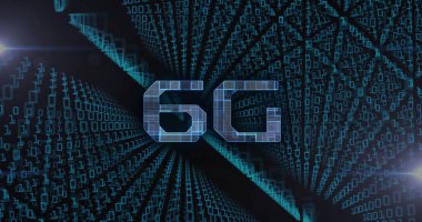İkili kodlama üzerine 6 G metin resmi. Teknoloji ve dijital arayüz kavramı dijital olarak oluşturuldu.