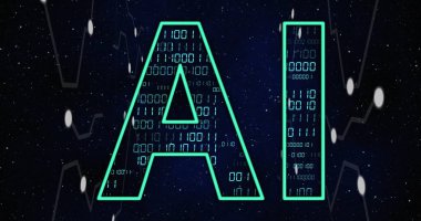 Dijital veri işleme ikili kodlaması ve ai metni ile bağlantıların resmi. Küresel yapay zeka, bağlantılar, hesaplama ve veri işleme kavramı dijital olarak oluşturuldu.