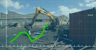 Arazi dolgusu üzerindeki finansal veri işleme resmi. Küresel ekoloji, çevre, finans, hesaplama ve dijital arayüz kavramı dijital olarak oluşturulmuş görüntü.