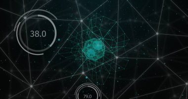 Siyah arkaplan üzerinde veri işleme ile bağlantı ağının resmi. Küresel teknoloji, hesaplama, bağlantılar ve dijital arayüz konsepti dijital olarak oluşturuldu.