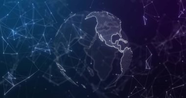 Dünya üzerindeki bağlantı ağı ve veri işleme bağlantılarının resmi. Dijital olarak oluşturulmuş küresel bağlantılar, hesaplama ve veri işleme kavramı.