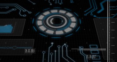 Bağlantılı tarama kapsamındaki diyagramların ve veri işlemenin resmi. Teknoloji ve dijital arayüz kavramı dijital olarak oluşturuldu.