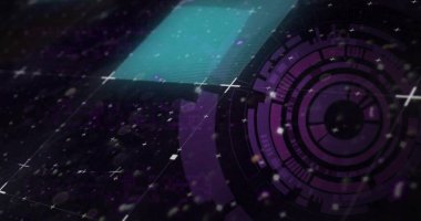 Kapsam ve veri işleme görüntüsü koyu arkaplan üzerinde. Küresel finans, iş, bağlantılar, hesaplama ve veri işleme kavramı dijital olarak oluşturuldu.