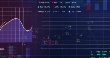 Siyah arka planda finansal veri işleme resmi. Küresel iş, finans, hesaplama ve dijital arayüz kavramı dijital olarak oluşturuldu.