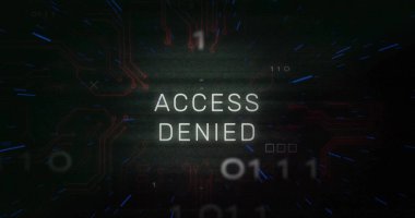 İkili kod ve devre kartı resmi üzerinden metne erişim engellendi. Siber güvenlik, hackleme, koruma, dijital, teknoloji, veri