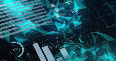 İstatistik ve dijital veri işleme resimleri. Küresel iş, bağlantılar, hesaplama ve veri işleme kavramı dijital olarak oluşturulmuş resim.