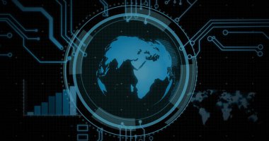 Dijital küre ve devre kalıpları, gelecekteki teknoloji görüntüleri. yenilik, gelecek, siber ağ, veri, soyut