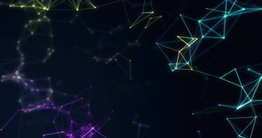 Veri işleme ve simgelerle bağlantı ağının resmi. Dijital olarak oluşturulmuş küresel bağlantılar, hesaplama ve veri işleme kavramı.