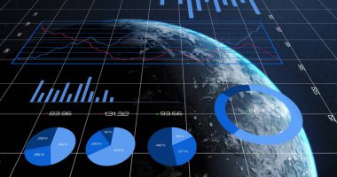 Dünya çapında finansal veri işleme görüntüsü. Küresel finans, iş, bağlantılar, hesaplama ve veri işleme kavramı dijital olarak oluşturuldu.