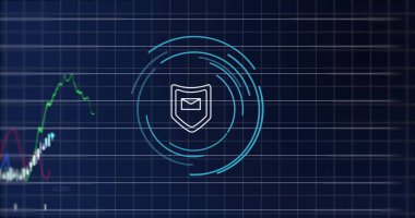 Finansal veri işleme ve mavi arkaplanı tarama görüntüsü. Dijital olarak oluşturulmuş küresel bağlantılar, hesaplama ve veri işleme kavramı.