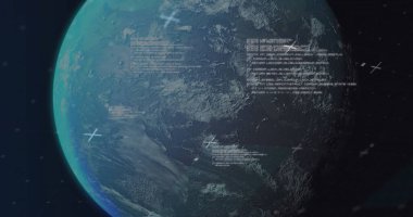 Veri işleme üzerinde şekillerin ve kürenin görüntüsü. İş, teknoloji ve dijital arayüz kavramı dijital olarak oluşturuldu.